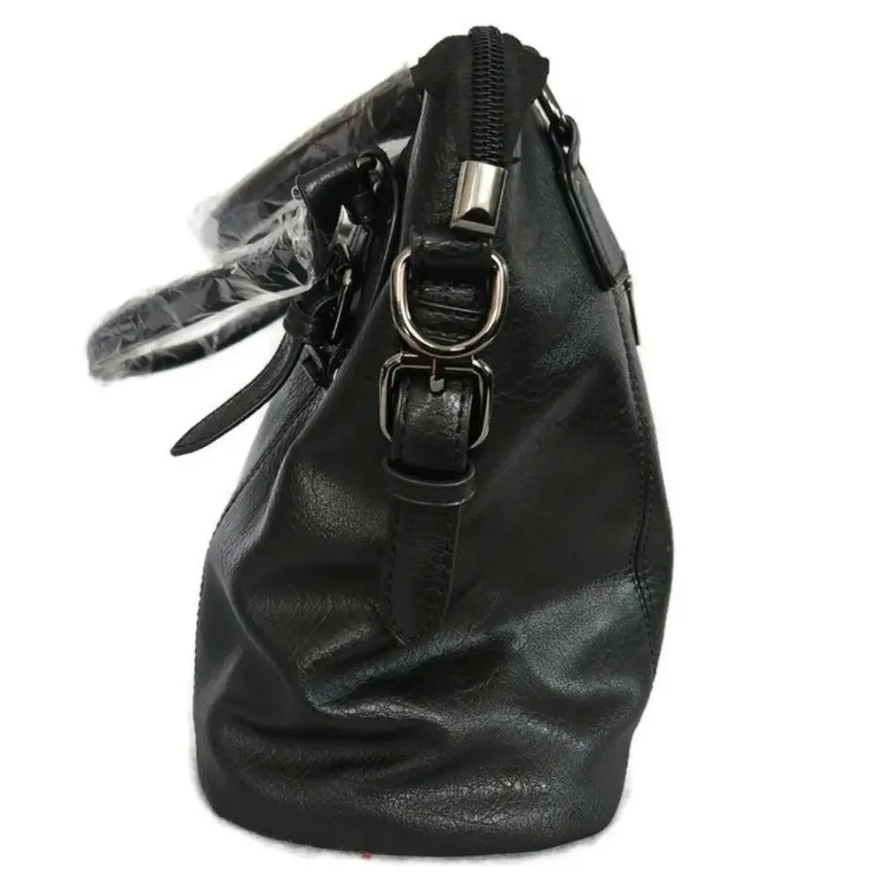 Women's 2 Piece Black Faux Leather Wristlet and Crossbody Tote Bag - Picture 3 of 5